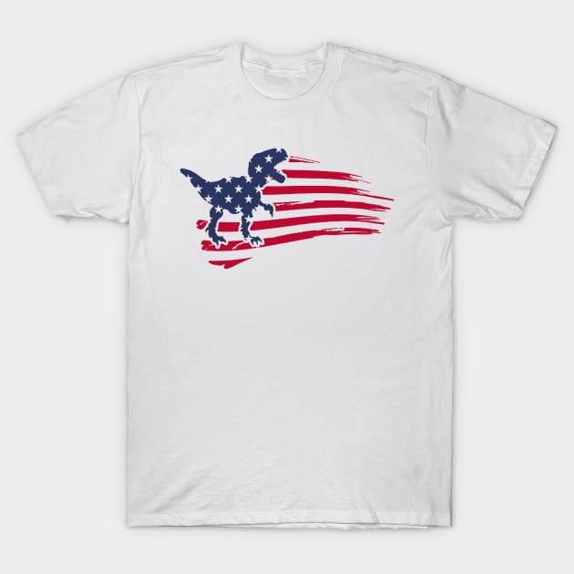 4th Of July Dinosaur Amerisaurus T Rex USA American Flag T-Shirt by Studio Hues